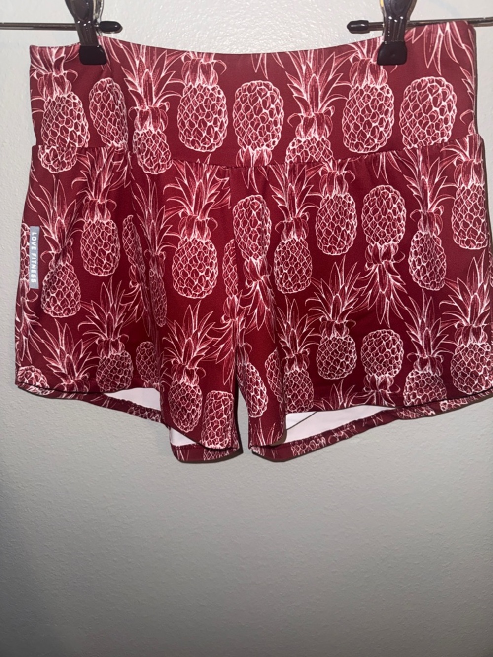 High-Rise Pineapple Print Fitness Skort in Maroon - Picture 2 of 6